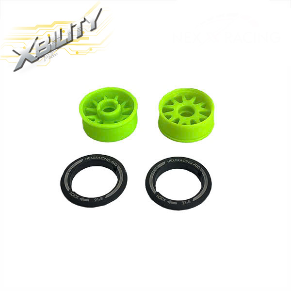 XB-EVO-F Xbility “JUD” threaded carbon-fiber reinforced EVO Flanged Front Wheels (2) pcs for Mini-Z (GREEN) - F8.5